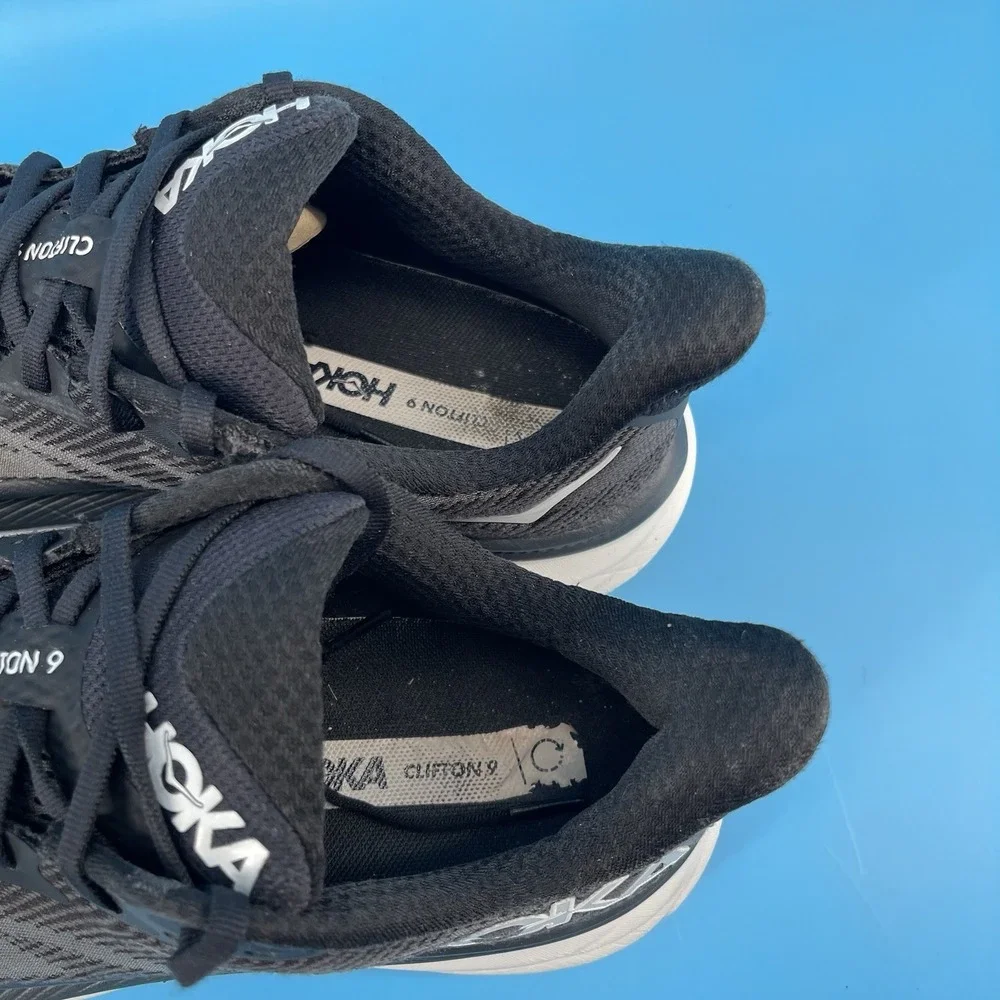 Women's HOKA Clifton 9 Running Shoes – Black/White – Size 9B